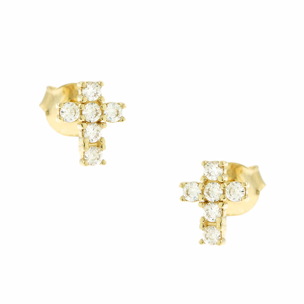 14K CUBIC ZIRCON CROSS EARRINGS