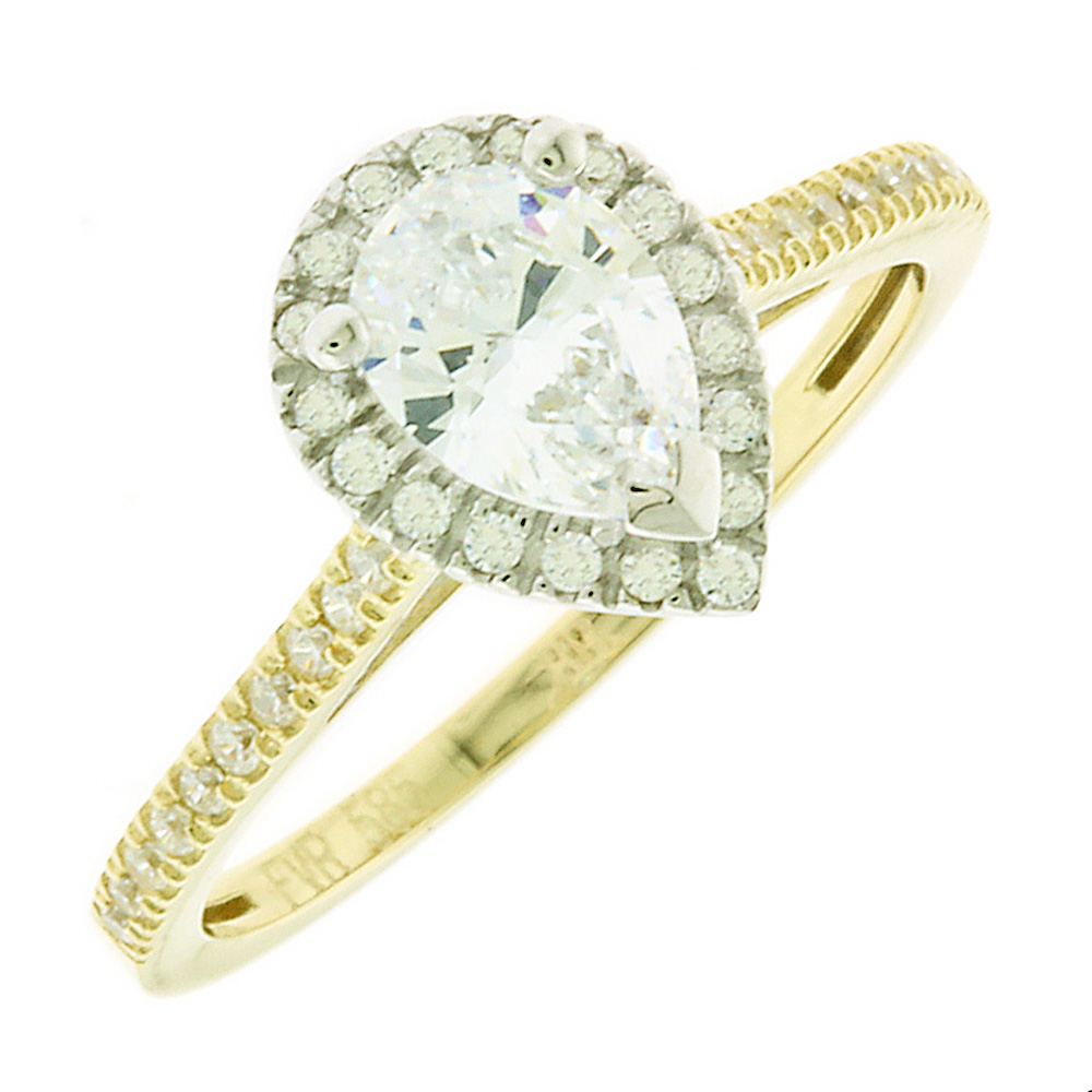 14K GOLD PEAR CUT CUBIC ZIRCON RING