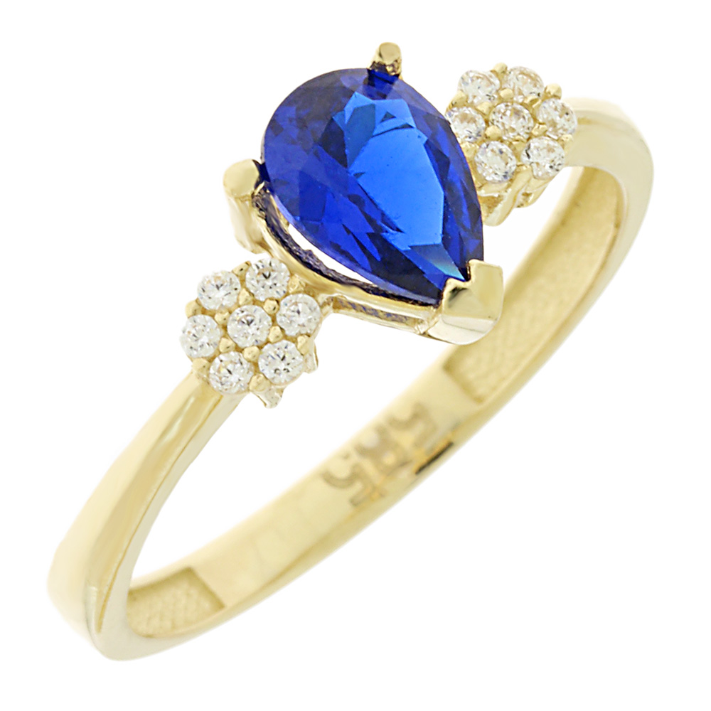 14K GOLD BLUE CUBIC ZIRCON RING