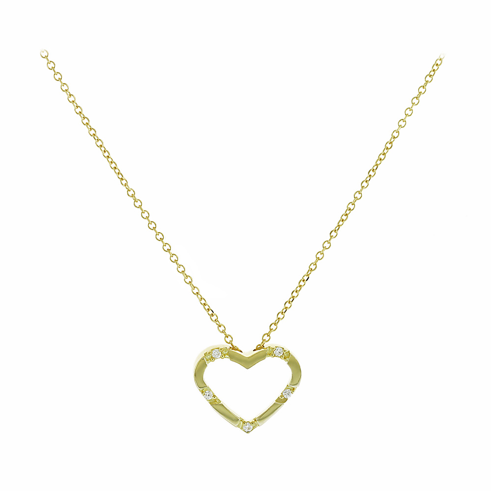 14K GOLD HEART NECKLACE ZIRCON WITH THE CHAIN