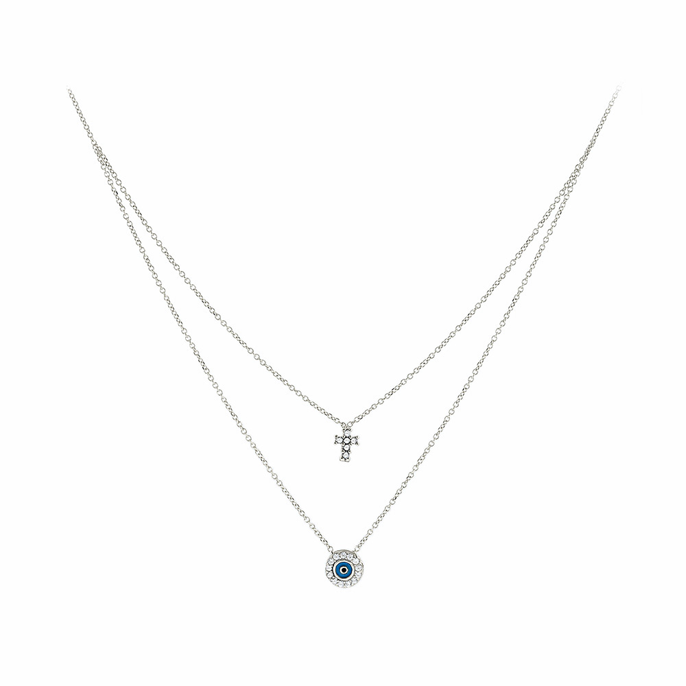 14K WHITE GOLD EVIL EYE-CROSS