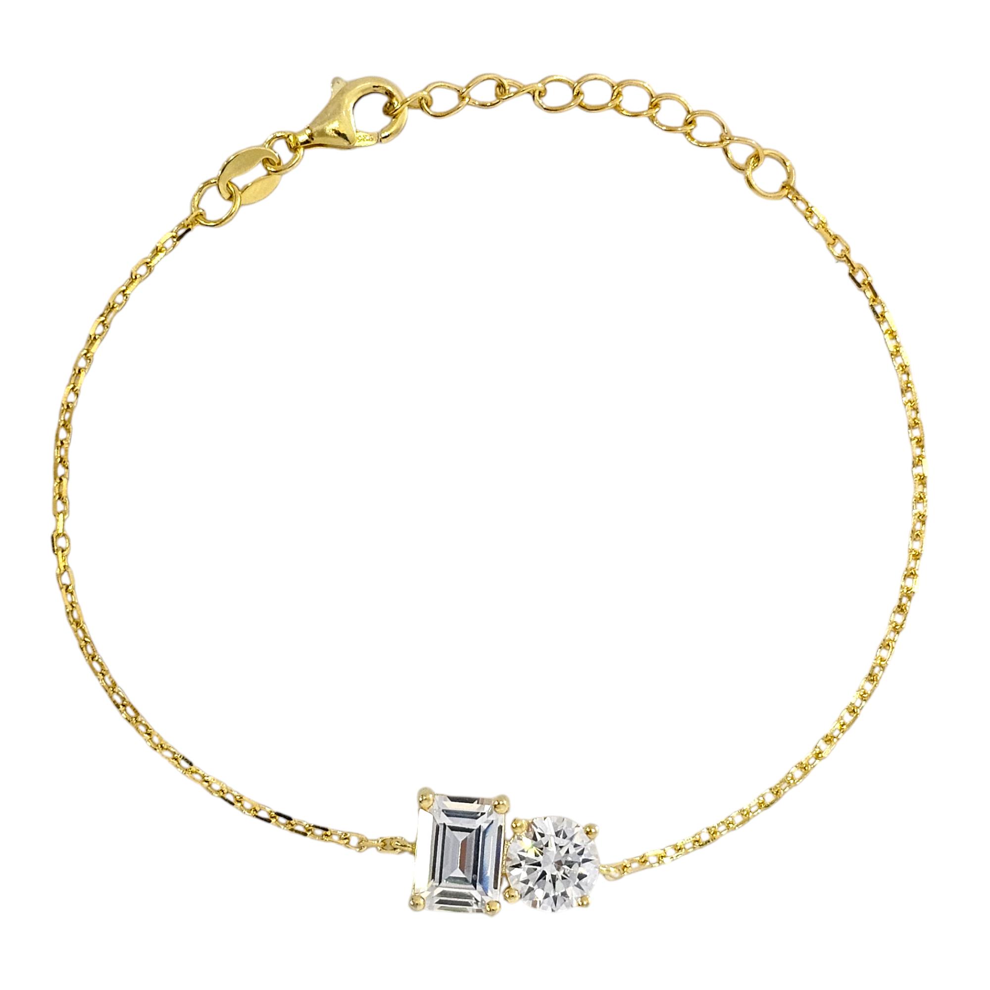 925 EMERALD AND ROUND BRILLIANT CUT ZIRCONS BRACELET