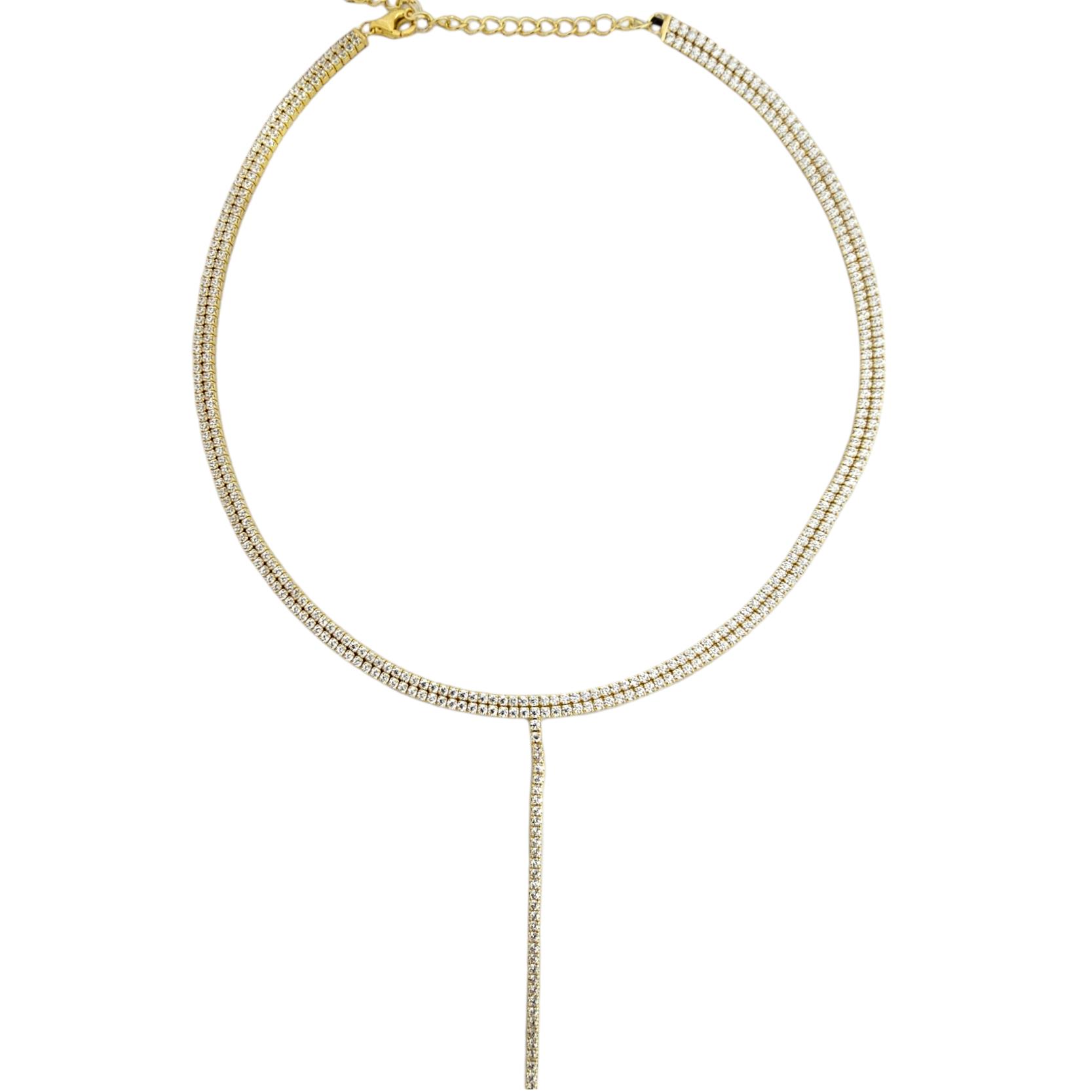 925 GOLD PLATED TENNIS CHOKER WITH LINE