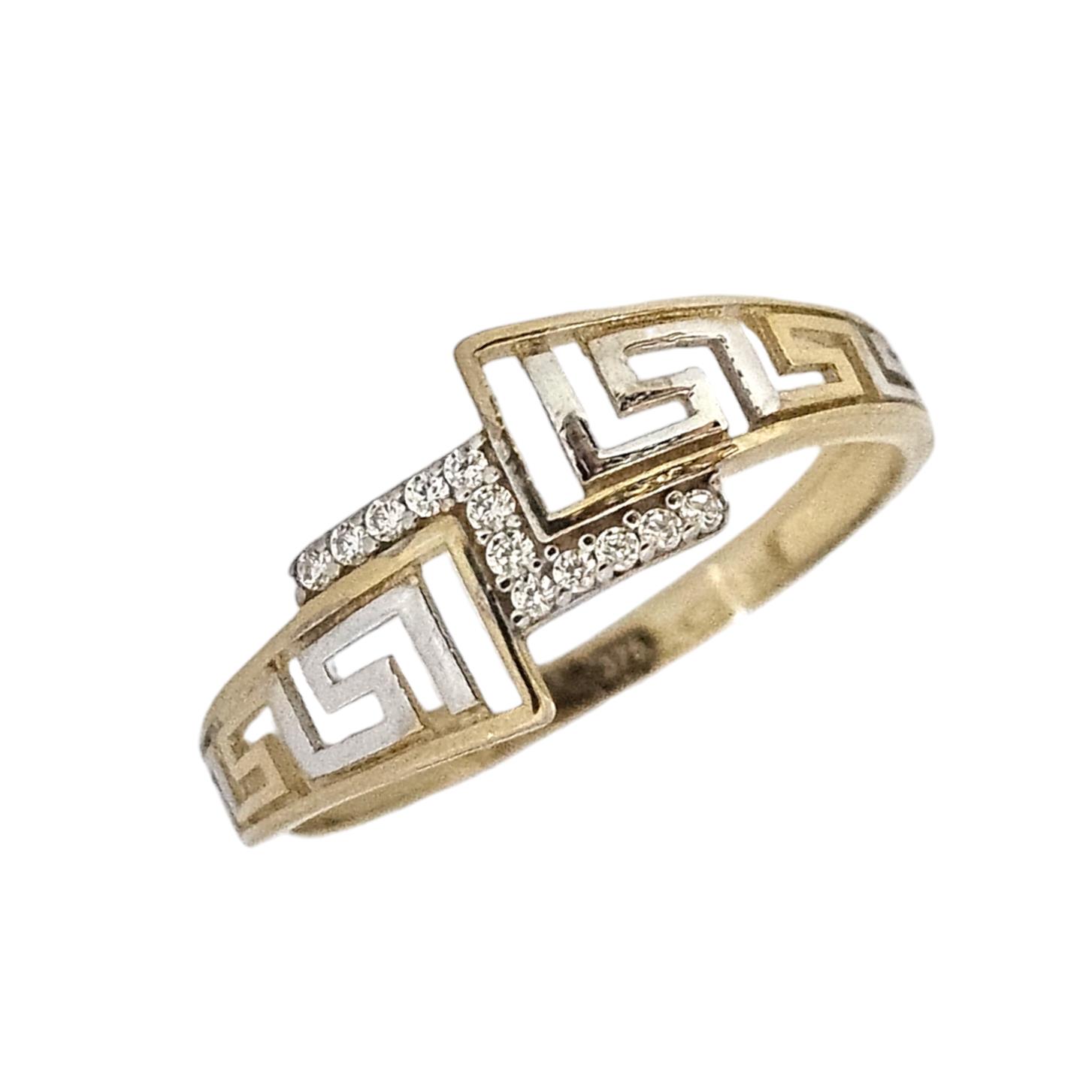 9K GOLD DOUBLE TONE GREEK MEANDER RING
