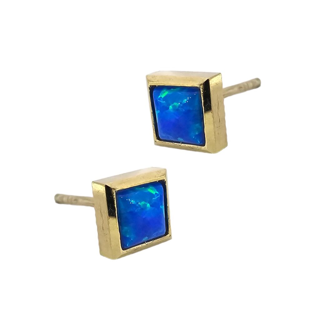 9K GOLD BLUE OPAL STAT EARRINGS