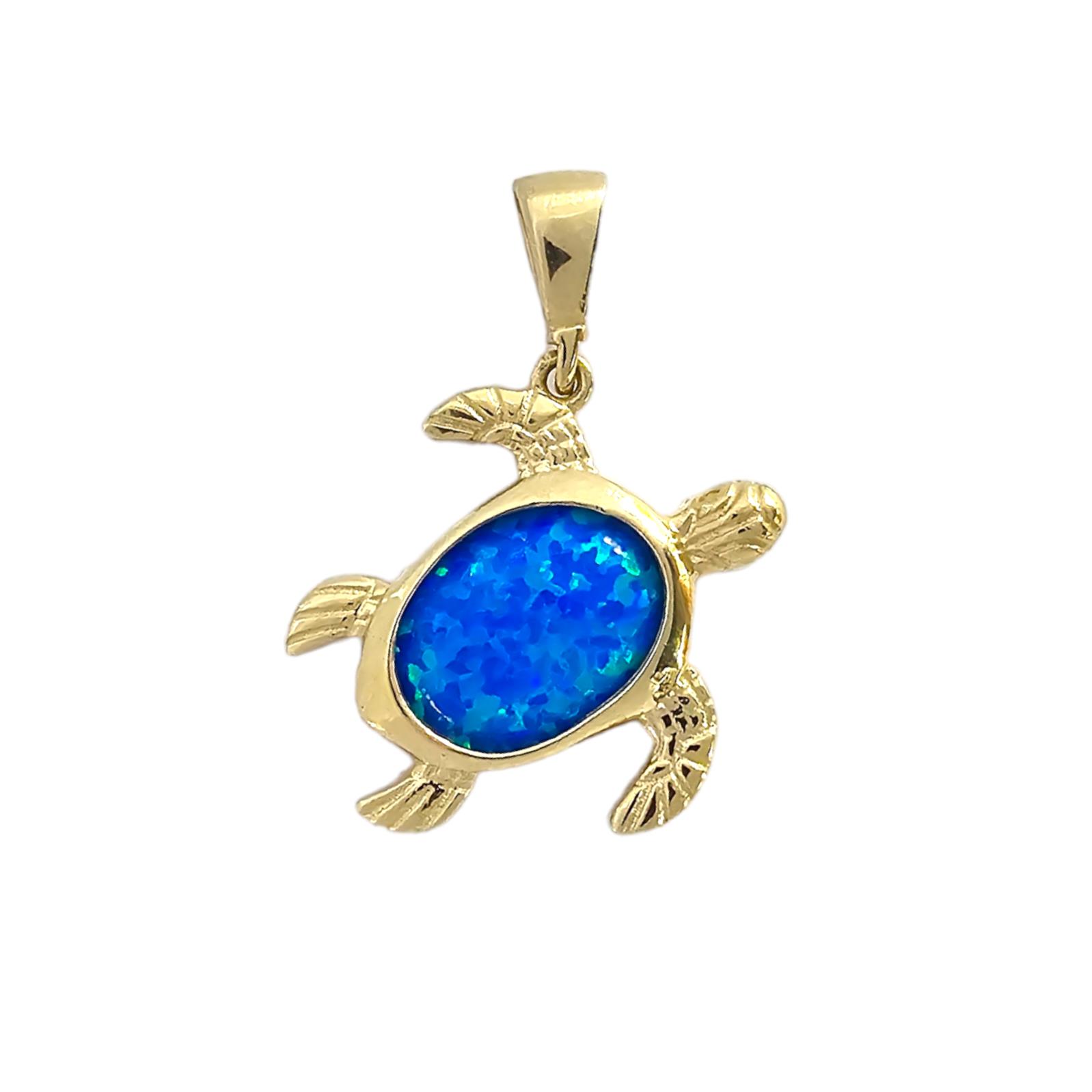 9K GOLD BLUE OPAL TURTLE PENDANT