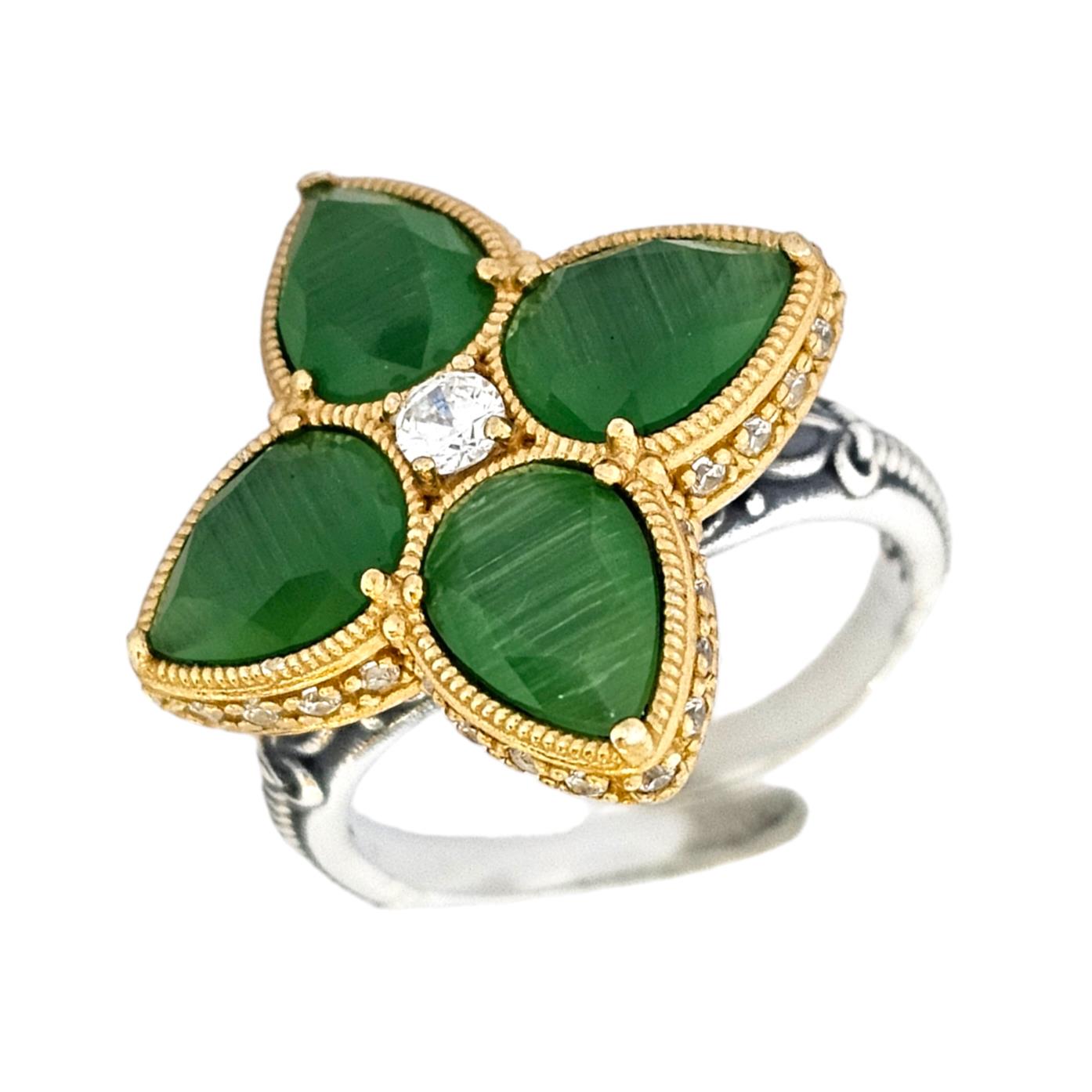 Floral Cocktail Ring with Teardrop Shape Swarovski Crystals and Zircon