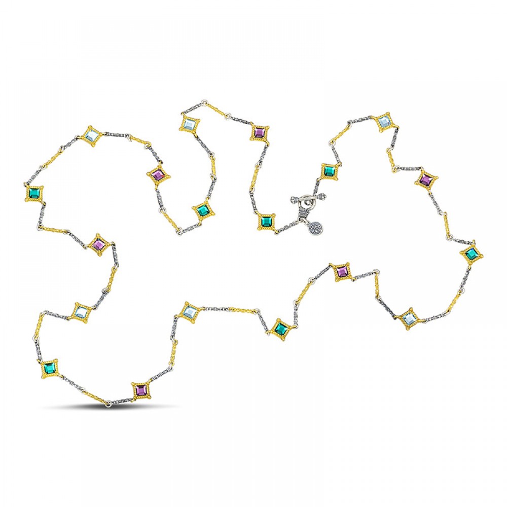 Reversible necklace with multicolor Swarovski crystals