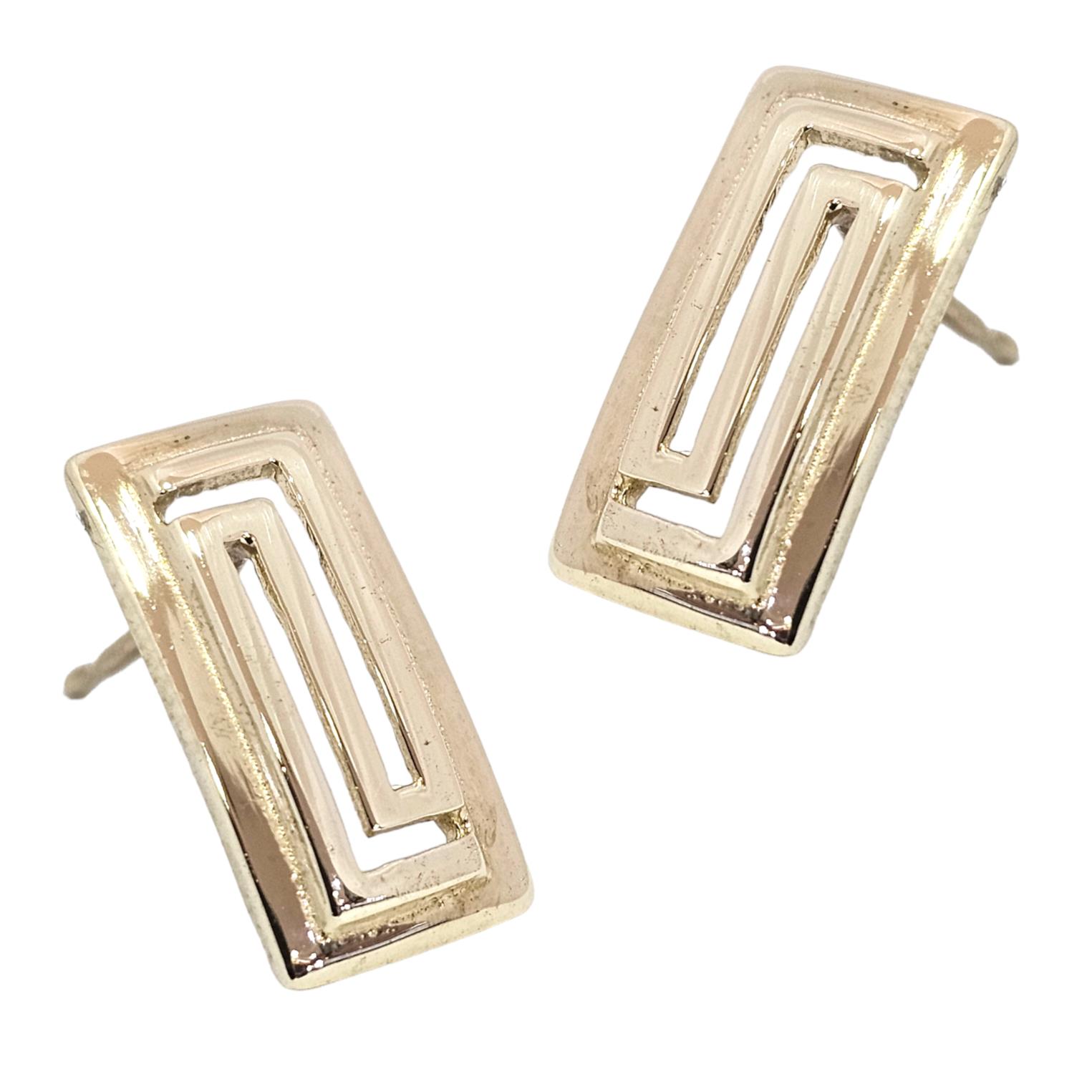9K GOLD GREEK MEANDER PATTERN STAT EARRINGS