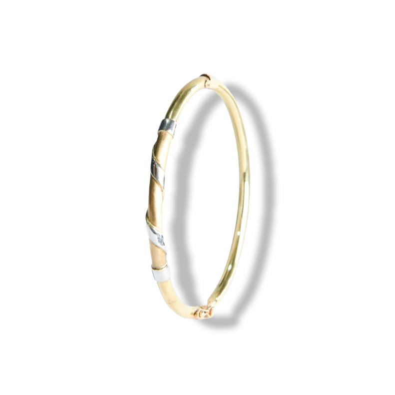 9K BANGLE WHITE AND YELLOW GOLD