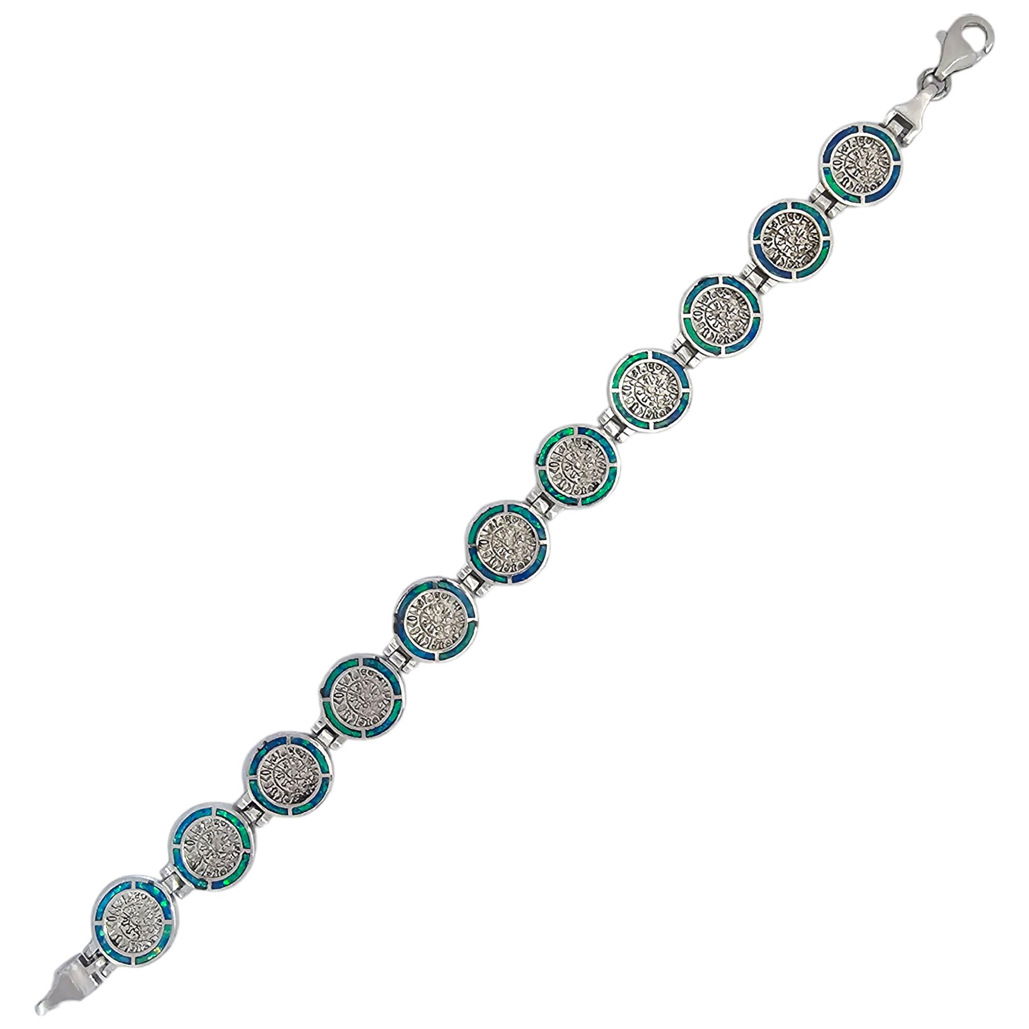 925 BLUE OPAL DISC OF FESTOS COIN BRACELET