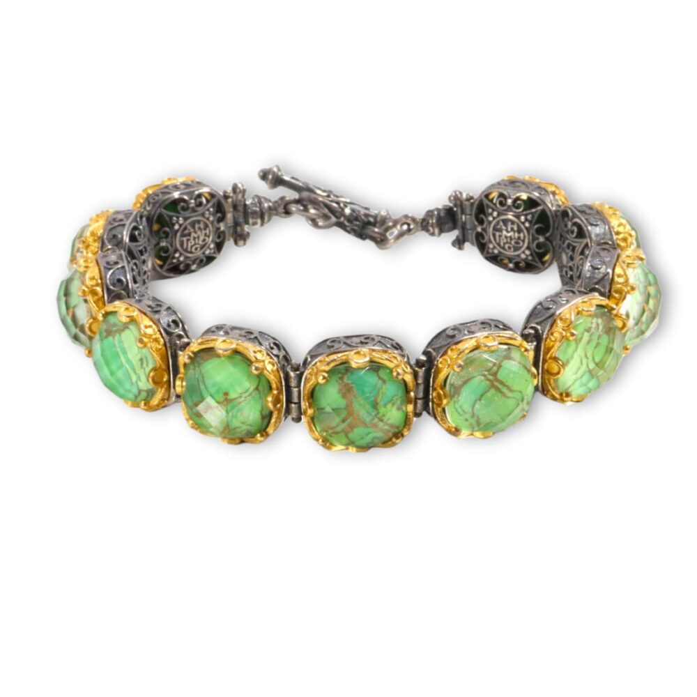 Bracelet 925 With Green Turquoise Stones