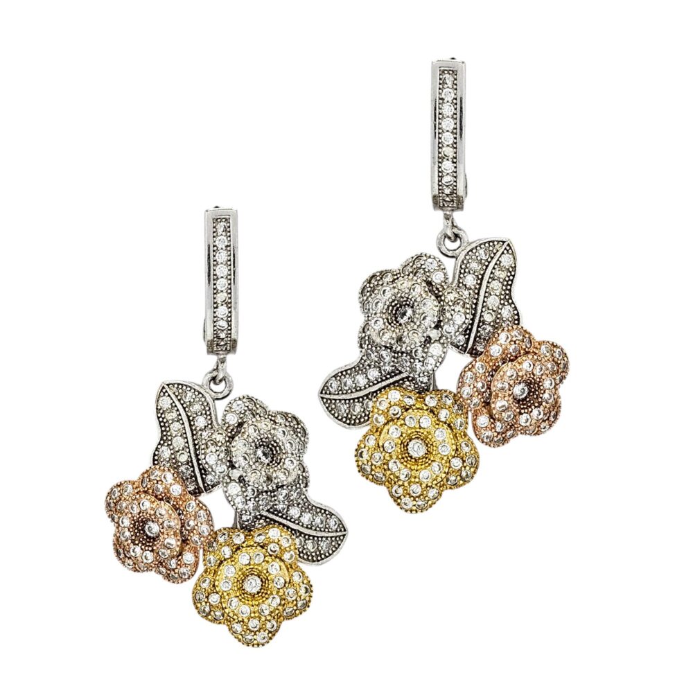 925 TRIBLE COLORE ROSES EARRING