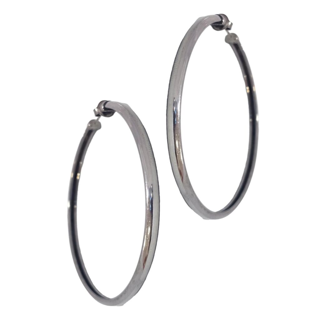 925 BLACK SILVER HOOP EARRINGS