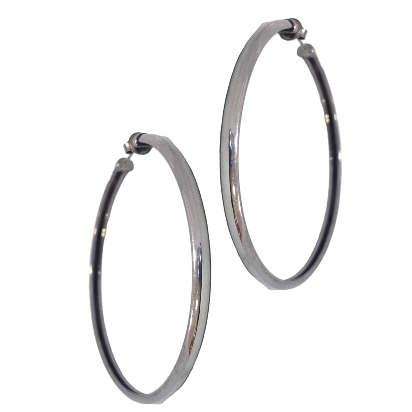 925 BLACK SILVER HOOP EARRINGS