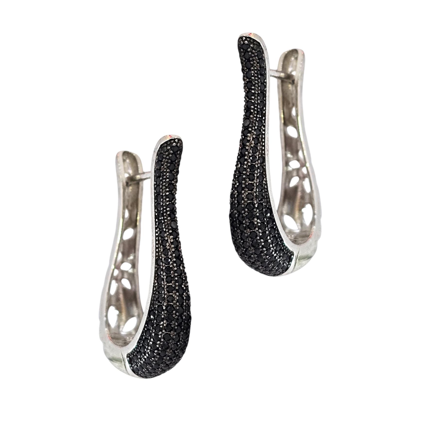 925 ZIRCONS HOOP EARRINGS BLACK/GREEN/WHITE
