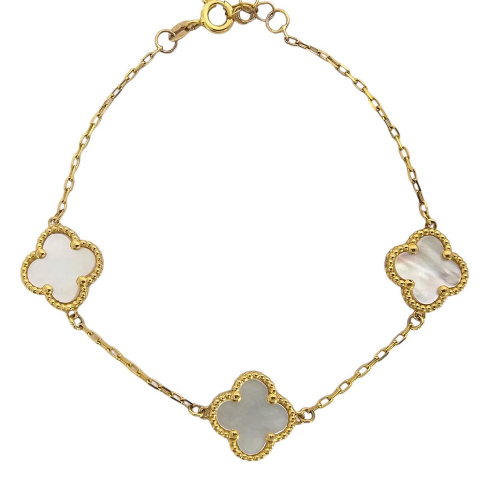 9K GOLD CUSTOM MADE VANCLEEF MOTHER OF PEARL BRACELET