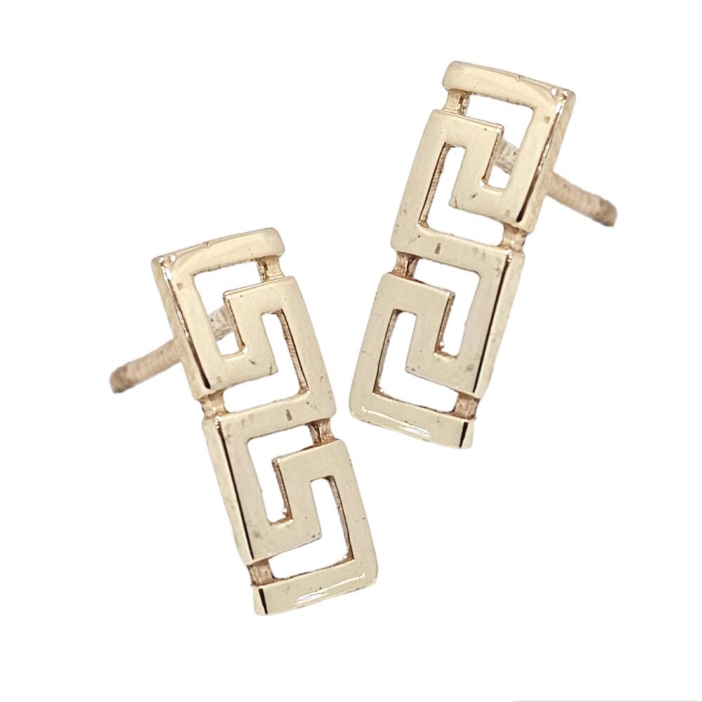 9K GOLD GREEK MEANDER PATTERN STAT EARRINGS