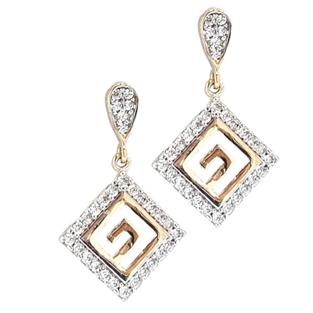 9K GOLD GREEK MEANDER PATTERN EARRINGS