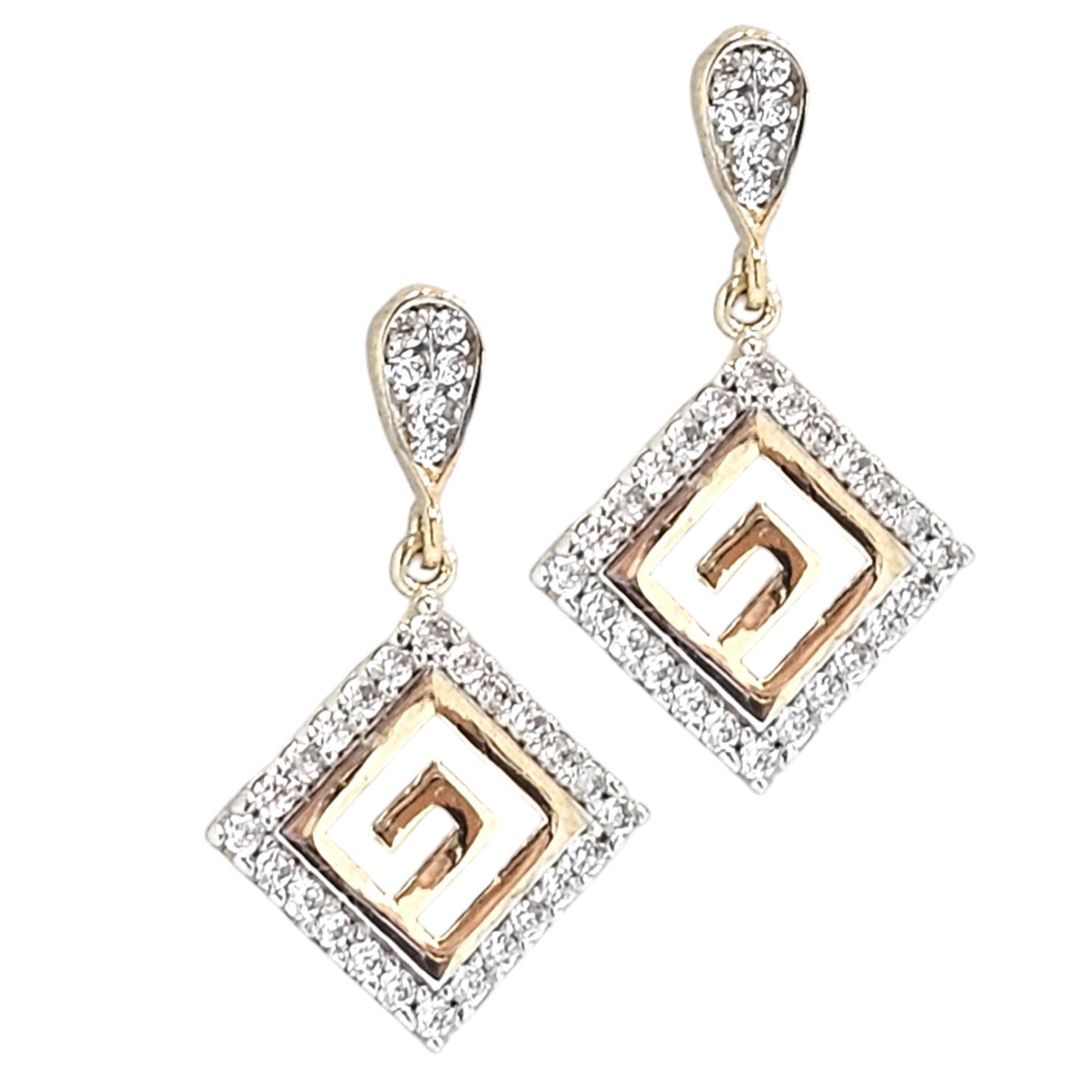 9K GOLD GREEK MEANDER PATTERN EARRINGS