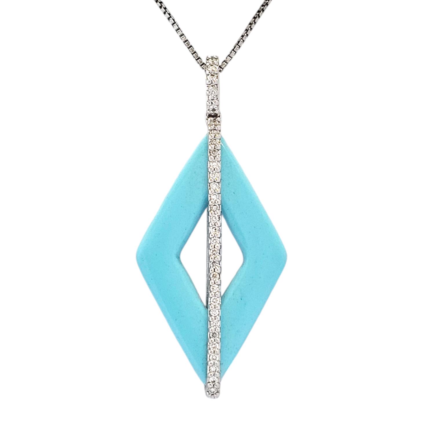 18K WHITE GOLD TURQUOISE AND DIAMOND PENDANT