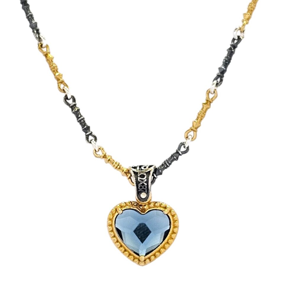 Reversible Pendant Heart with Tricolour Chain and Swarovski Crystals