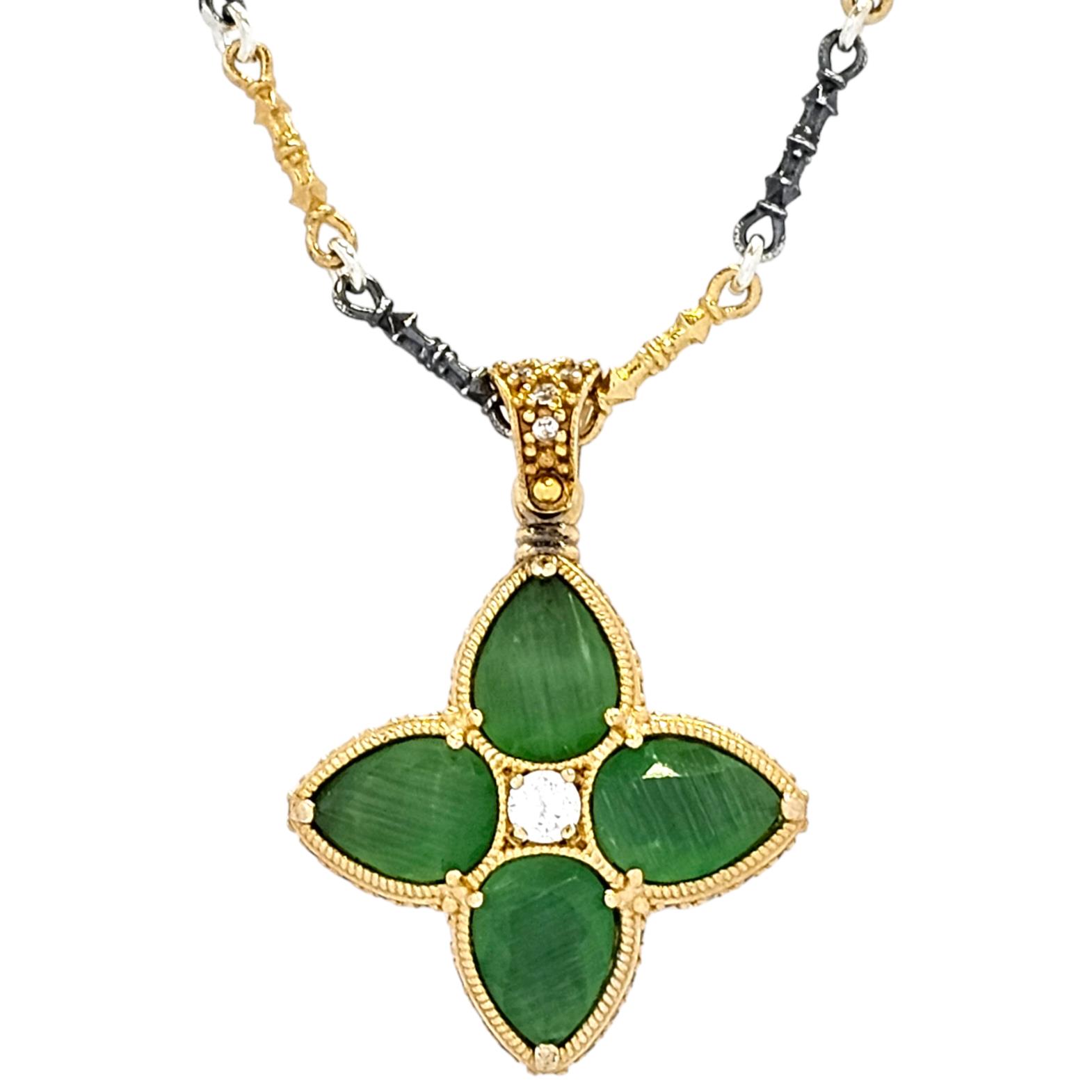 Floral Pendant Necklace with Teardrop Shape Swarovski Crystals and Zircon