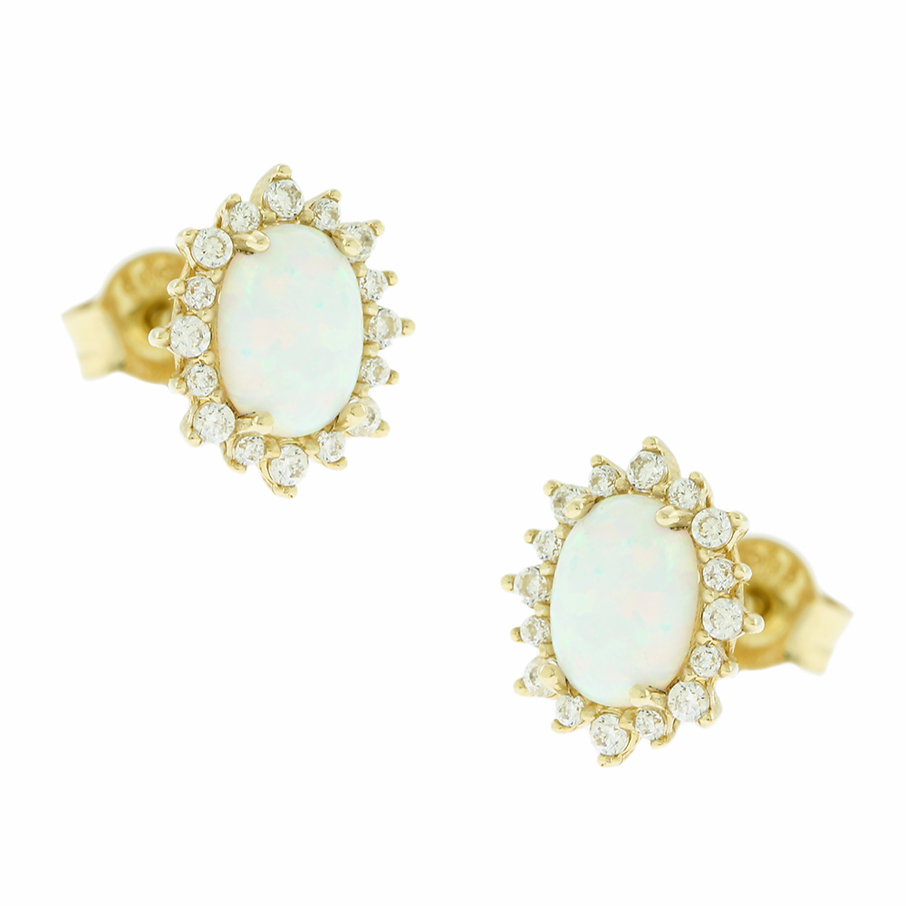 14K GOLD WHITE OPAL EARRINGS