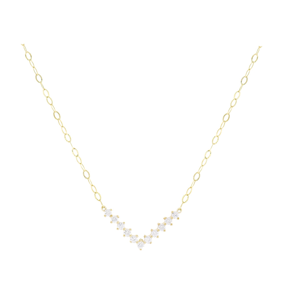 9K GOLD V-SHAPE ZIRCON NECKLACE